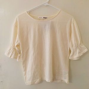 Cream/White Tee w/ Ruffled Sleeves